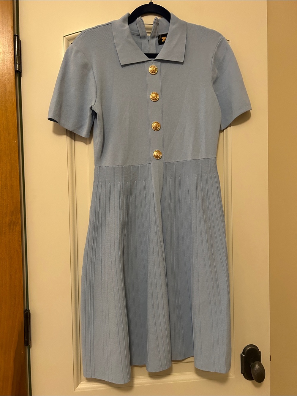 Alexia Admor Soren Pale Blue Short-Sleeve Button Front Fit-and-Flare Dress
